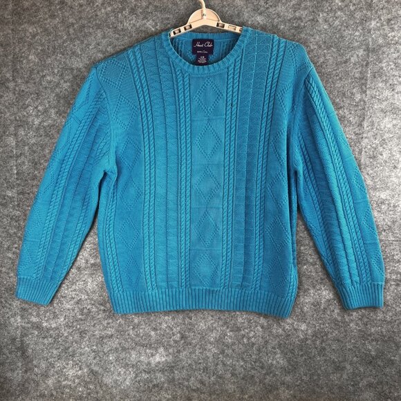 VTG Hunt Club Mens Large Sweater Blue Grandpa Core Cable Knit Pullover Japan 90s - Picture 5 of 11
